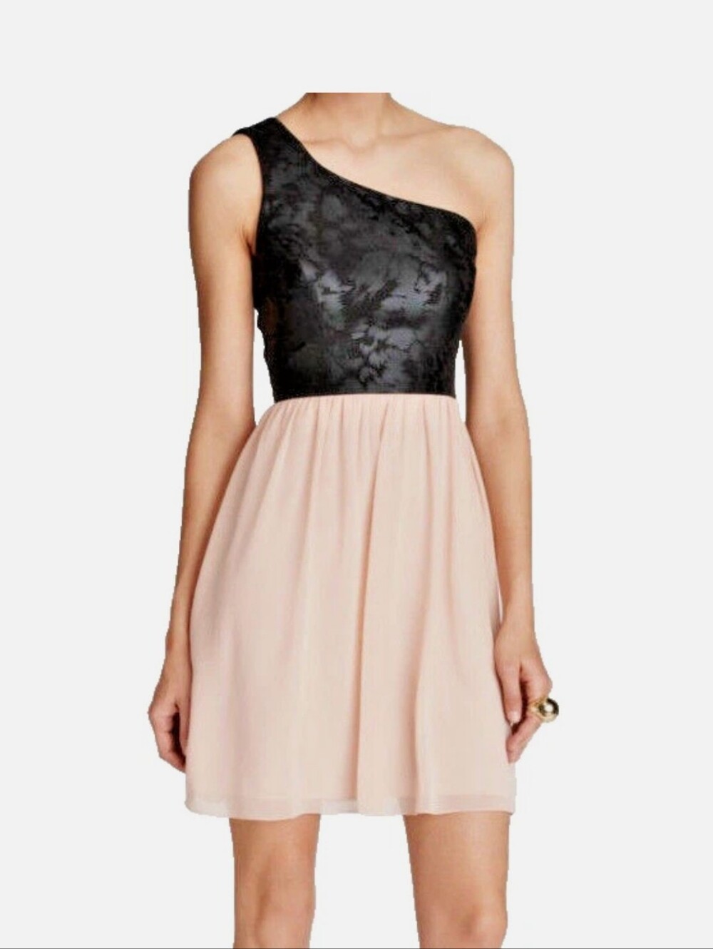 Erin Fetherston One-Shoulder Black and Pink Chiffon Cocktail Dress